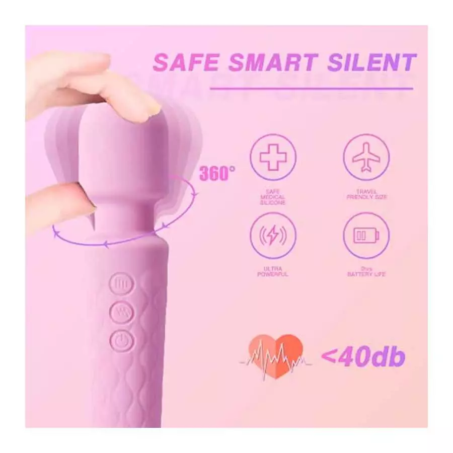 Rechargeable Personal Wand Massager - Quiet & Waterproof - 20 Patterns & 8 Speeds - Travel Bag Included - Men & Women - Perfect 