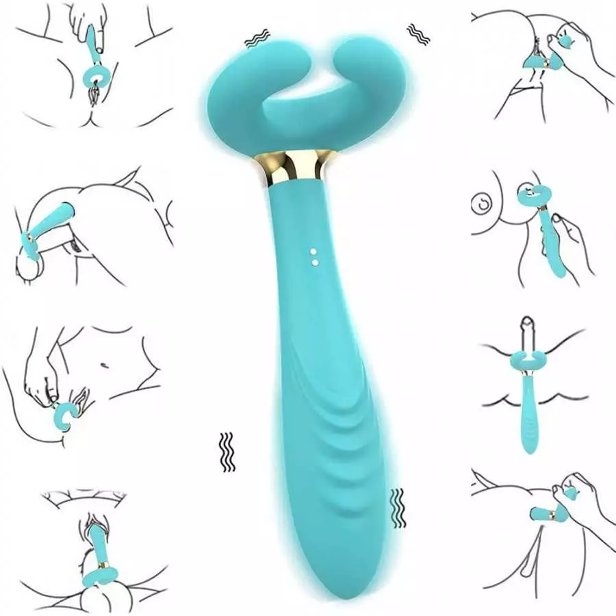 Clitoral Couple's Vibrator 3 Motors Dildo Multi-Vibrator Partner’s Sex Toy Penis Massager Sex Thing for Women and Man (Blue)