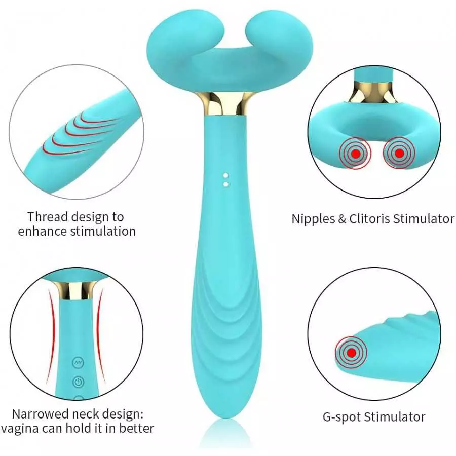 Clitoral Couple's Vibrator 3 Motors Dildo Multi-Vibrator Partner’s Sex Toy Penis Massager Sex Thing for Women and Man (Blue)