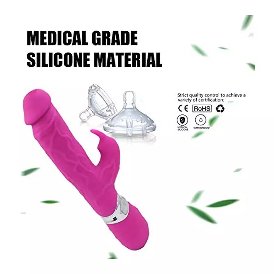 Realistic Dildo Cordless Pleasure Clitoral G Spot Stimulator Silent Rabbit Vibrator Massager (Pink)