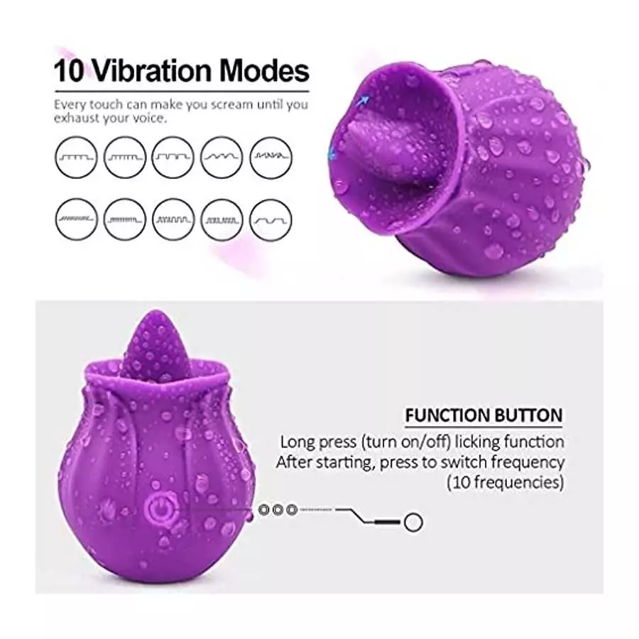 Female Couple with Tongue Rose Rechargeable Adult Toy-Pink 2 in 1 Rose Vibration Sucker Powerful Tongue Suction 10 Modes Nipple 