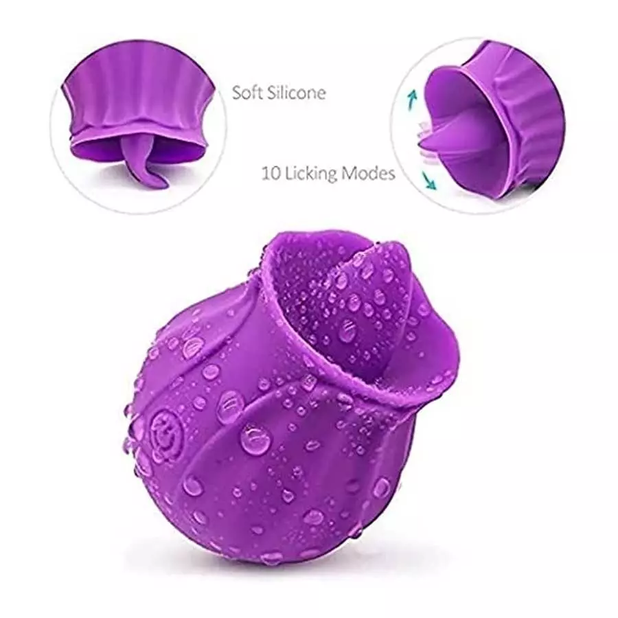 Female Couple with Tongue Rose Rechargeable Adult Toy-Pink 2 in 1 Rose Vibration Sucker Powerful Tongue Suction 10 Modes Nipple 