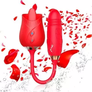Rose Sex Toys- 3 in 1 Adult Toys Clitoral G Spot Vibrator Rose Sex Stimulator for Women with Tongue Licking & 10 Thrusting, Nipp