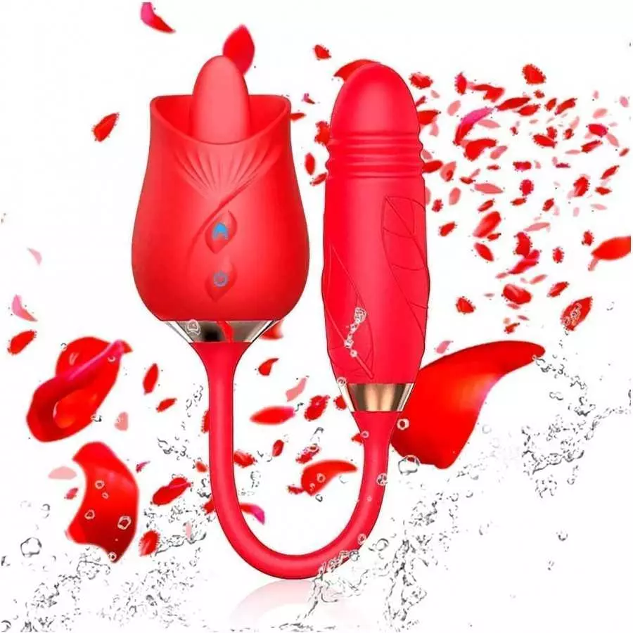 Rose Sex Toys- 3 in 1 Adult Toys Clitoral G Spot Vibrator Rose Sex Stimulator for Women with Tongue Licking & 10 Thrusting, Nipp Rose Sex Toys- 3 in 1 Adult Toys Clitoral G Spot Vibrator Rose Sex Stimulator for Women with Tongue Licking & 10 Thrusting, Nipp
