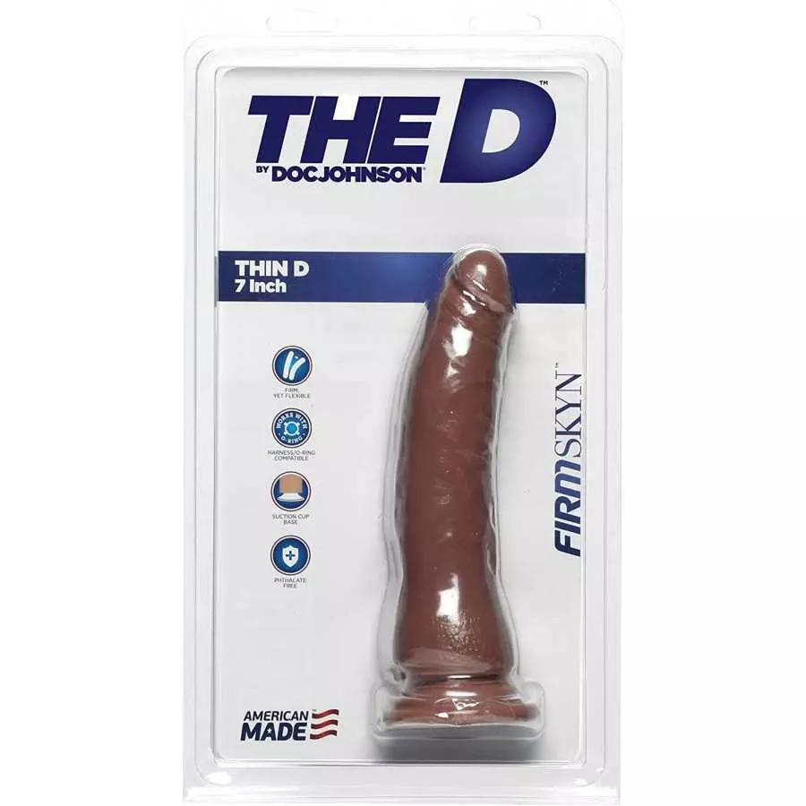 Doc Johnson The D - Thin D - 7 Inch - FIRMSKYN - 7" Long and 2" Wide - Strong Suction Cup Base - O-Ring Harness Compatible Dildo