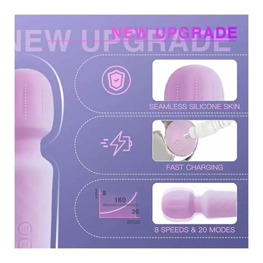 Rechargeable Personal Wand Massager - Quiet & Waterproof - 20 Patterns & 8 Speeds - Travel Bag Included - Men & Women - Perfect 