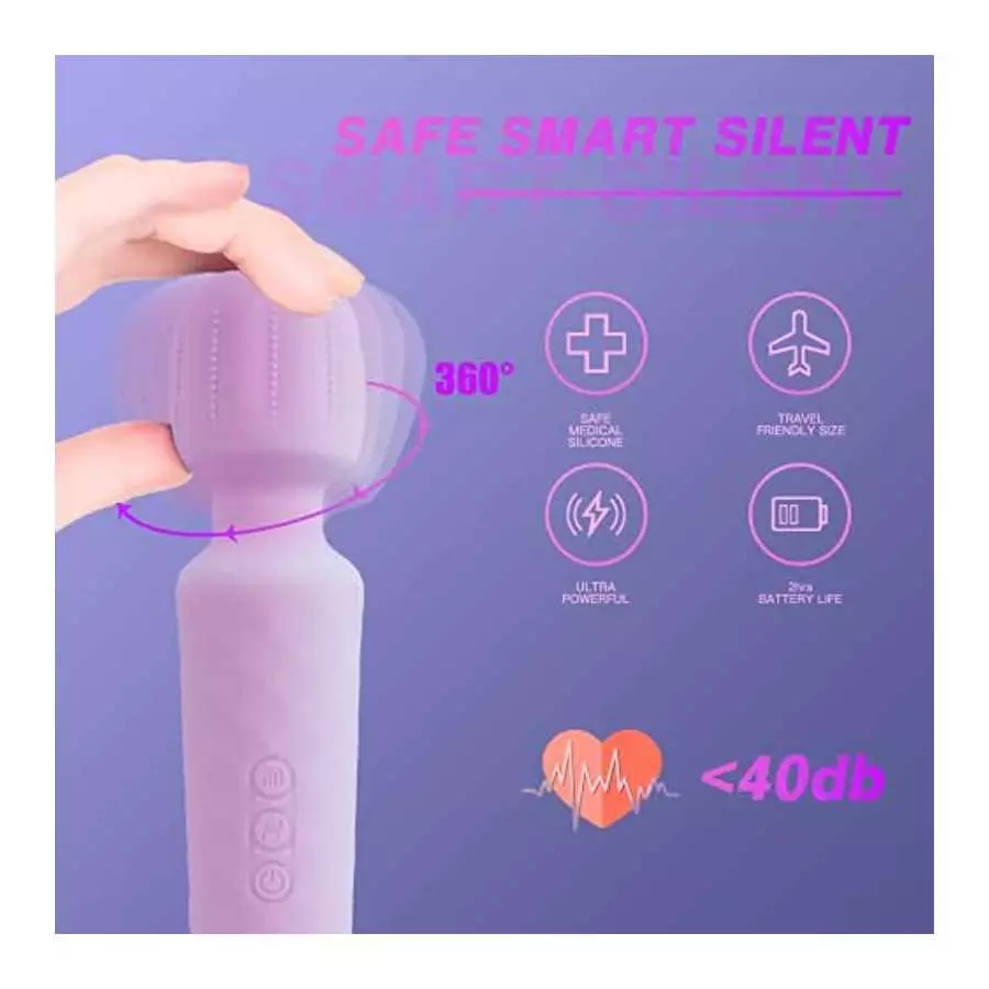 Rechargeable Personal Wand Massager - Quiet & Waterproof - 20 Patterns & 8 Speeds - Travel Bag Included - Men & Women - Perfect 