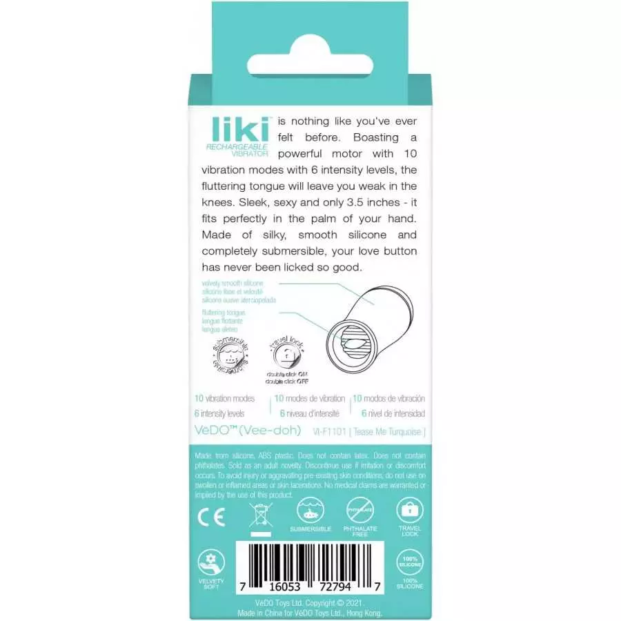 VeDO LIKI Rechargeable Flicker Clitoral Vibrator Sex Toy for Women (Tease Me Turquoise)