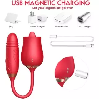 2023-New Rose Toy Vibrator for Women - 3 in 1 Clitoral Stimulator Tongue Licking Thrusting G Spot Dildo Vibrator with 10 Modes, 