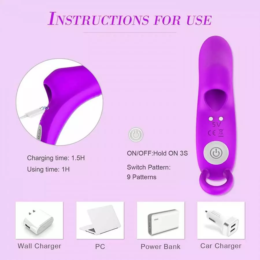 G Spot Finger Vibrator with 9 Vibration Modes，Textured Tip Clitoral Quick Orgasm Stimulation，Nipples Vagina Massagers，Rechargabl
