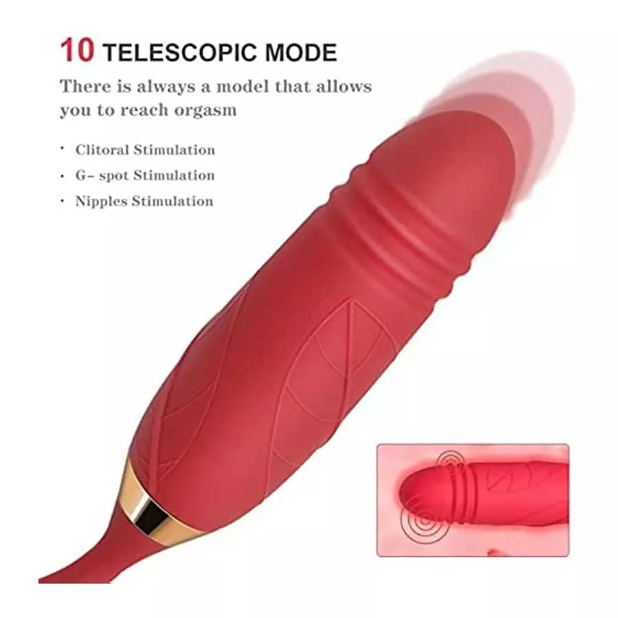Rose Sex Stimulator for Women - Clitoral Stimulator Tongue Licking Thrusting G Spot Dildo Vibrator with 10 Modes, Rose Adult Sex