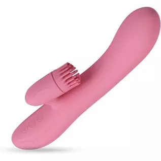 LeLuv Rabbit Vibrator Rotating Nubs Clitoral Tickler Smooth Silicone USB Rechargeable Pink