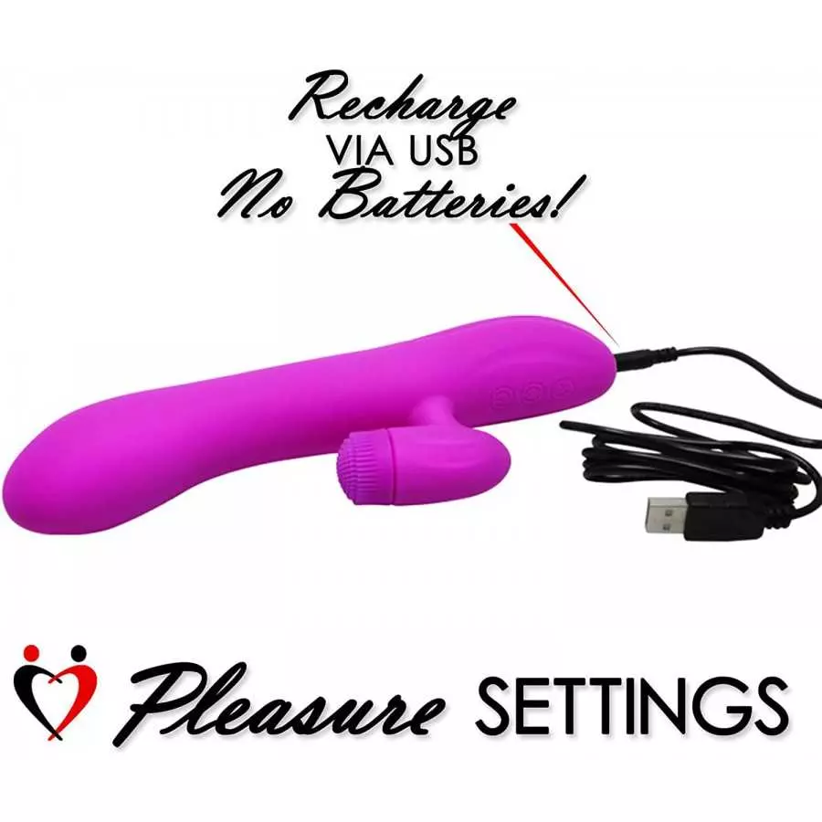 LeLuv Rabbit Vibrator Rotating Nubs Clitoral Tickler Smooth Silicone USB Rechargeable Pink