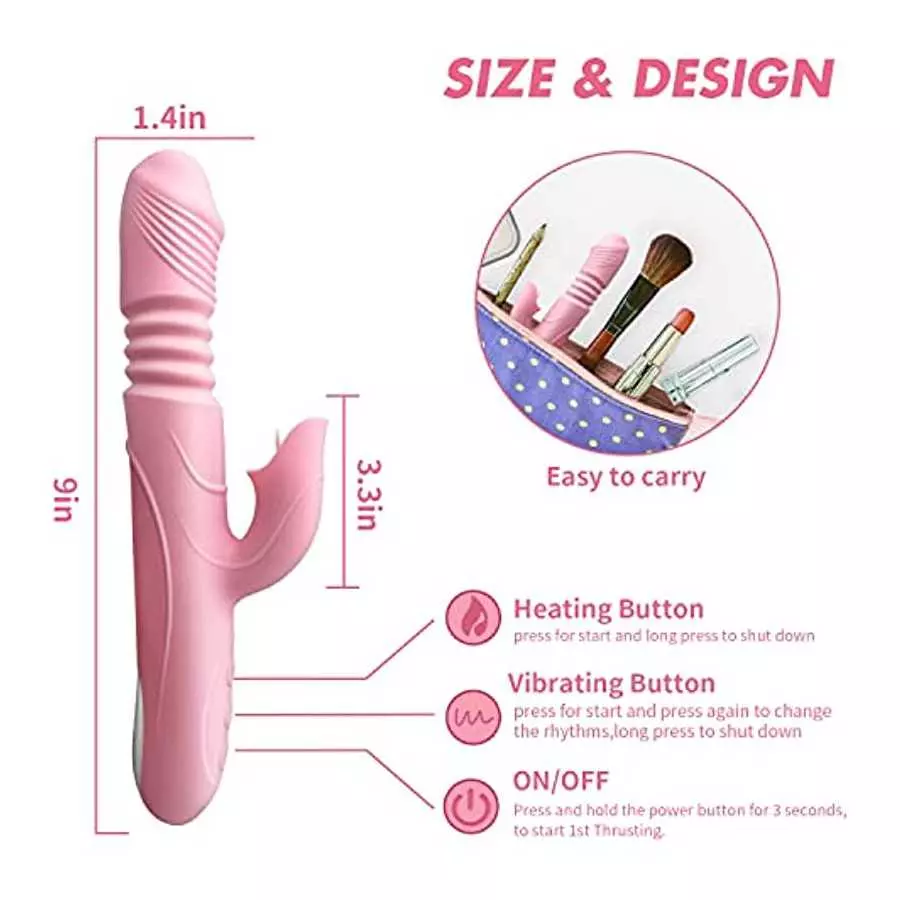Thrusting Dildo Rabbit Vibrator for Women, Vibrator Adult Sensory Toys G Spot Sex Toy with 3 Telescopic & 10 Vibration Modes, Ad