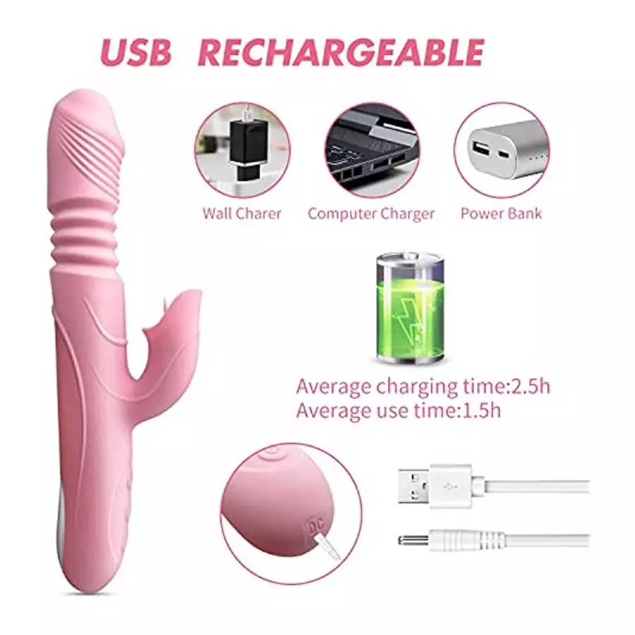 Thrusting Dildo Rabbit Vibrator for Women, Vibrator Adult Sensory Toys G Spot Sex Toy with 3 Telescopic & 10 Vibration Modes, Ad
