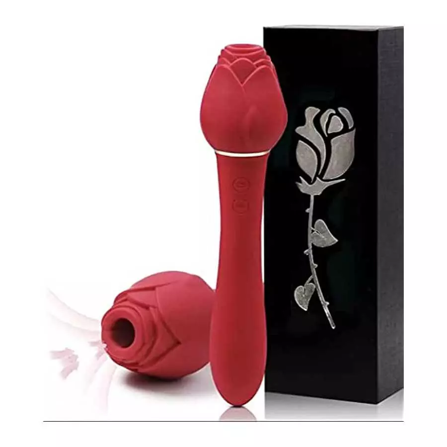 2-1 Red Rose Clitoral Sucking Vibrator and Dildo