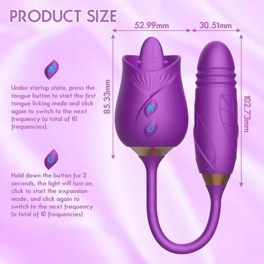 Rose Toy Vibrator for Woman - 3 in 1 Clitoral Stimulator Tongue Licking Thrusting Vibrator with 10 Modes, Rose Adult Sex Toys Ga