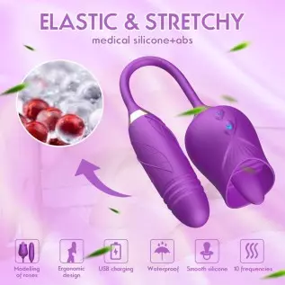 Rose Toy Vibrator for Woman - 3 in 1 Clitoral Stimulator Tongue Licking Thrusting Vibrator with 10 Modes, Rose Adult Sex Toys Ga Rose Toy Vibrator for Woman - 3 in 1 Clitoral Stimulator Tongue Licking Thrusting Vibrator with 10 Modes, Rose Adult Sex Toys Ga