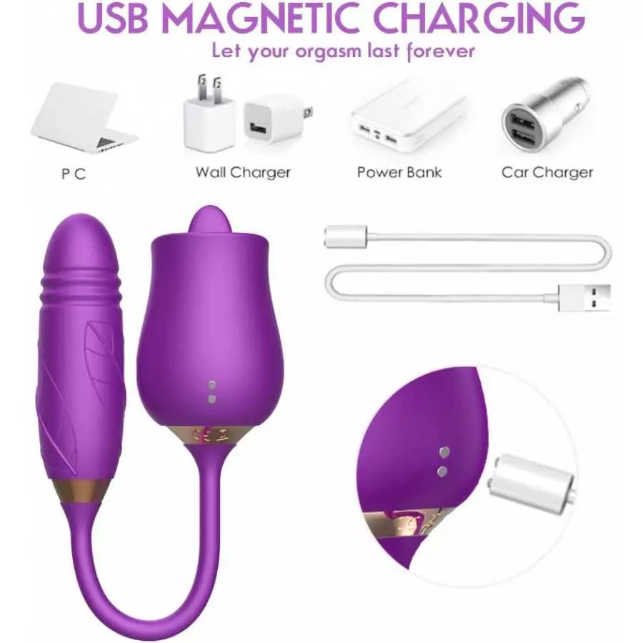 Rose Toy Vibrator for Woman - 3 in 1 Clitoral Stimulator Tongue Licking Thrusting Vibrator with 10 Modes, Rose Adult Sex Toys Ga