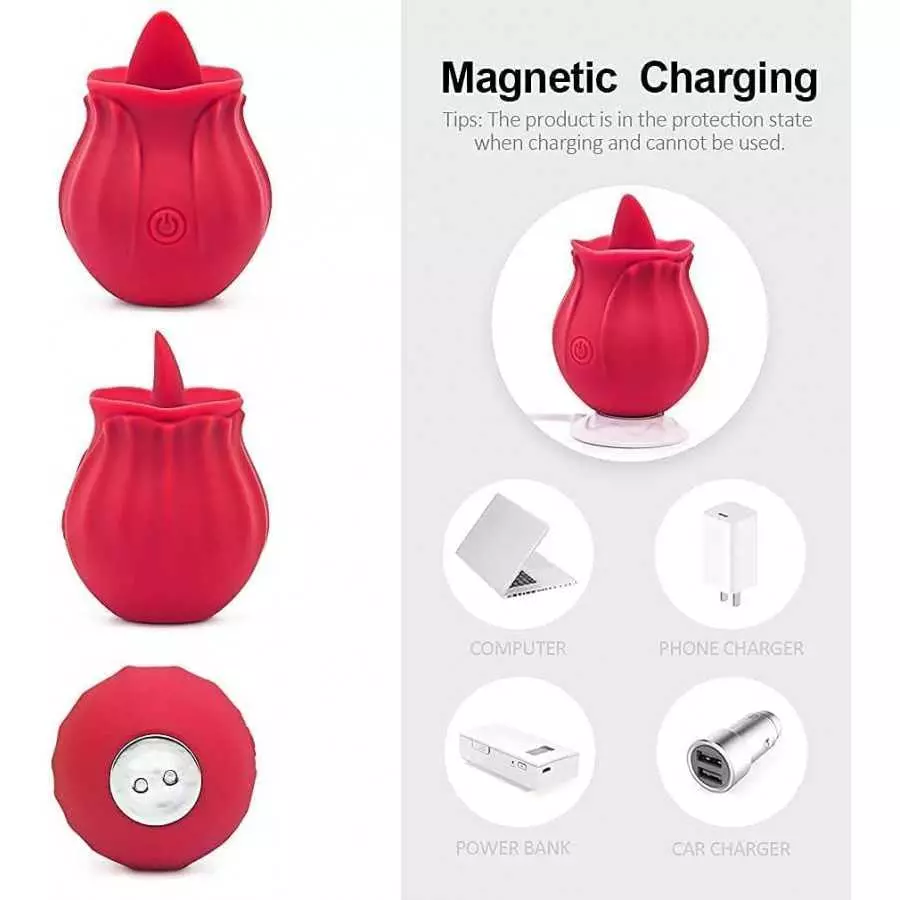 Rose Toys Vibrator for Women, Clitoral Nipple Tongue Licking Vibrating Toy One-Button Control Stimulator, Mini Rose Vibrator for