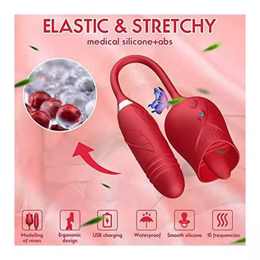 (Red) Waterproof Design Sucking Toys USB Charging Adult Toys Rose Sex Stimulator for Women Powerful Sucking and Licking Lingerie