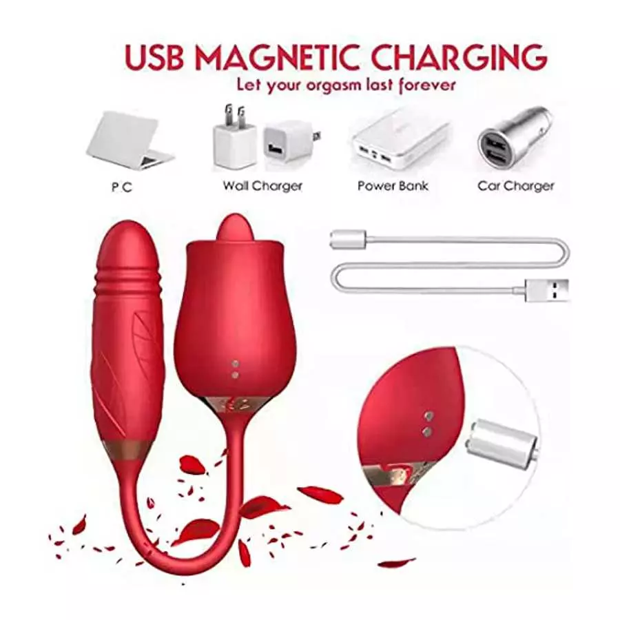 (Red) Waterproof Design Sucking Toys USB Charging Adult Toys Rose Sex Stimulator for Women Powerful Sucking and Licking Lingerie