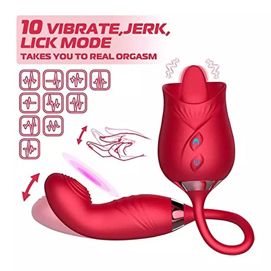 Rose Toy Vibrator for Woman - 3 in 1 Rose Sex Toys Clitoris G-spot Stimulation Tongue Licking Tappinging Dildo Vibrator with 10 