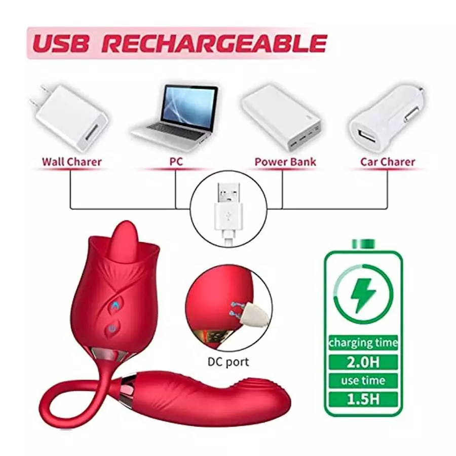 Rose Toy Vibrator for Woman - 3 in 1 Rose Sex Toys Clitoris G-spot Stimulation Tongue Licking Tappinging Dildo Vibrator with 10 