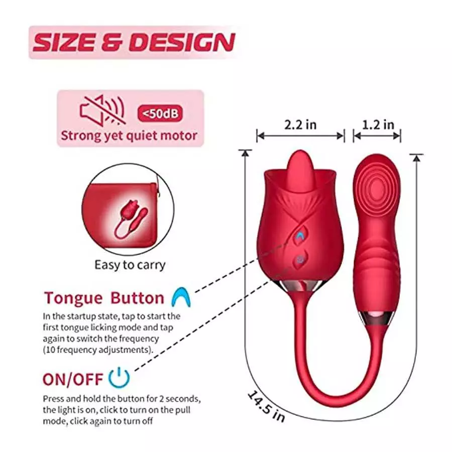Rose Toy Vibrator for Woman - 3 in 1 Rose Sex Toys Clitoris G-spot Stimulation Tongue Licking Tappinging Dildo Vibrator with 10 
