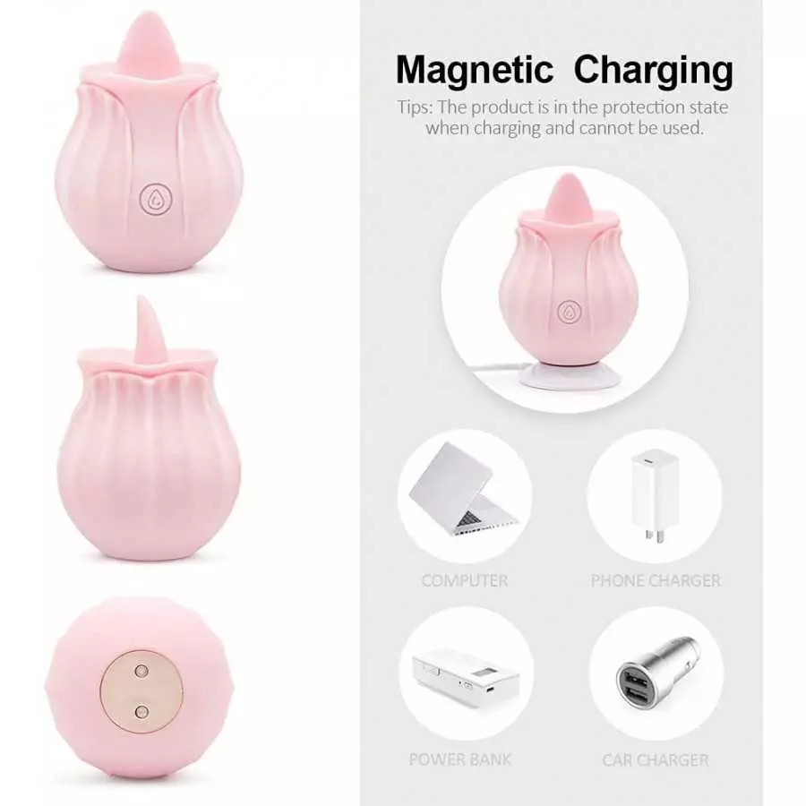 AERPEO Rose Toy for Women, Personal Vibrating Massage Clitoris Nipple Stimulator，Unique Tongue Function，10 Modes,Pink