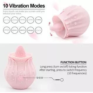 AERPEO Rose Toy for Women, Personal Vibrating Massage Clitoris Nipple Stimulator，Unique Tongue Function，10 Modes,Pink