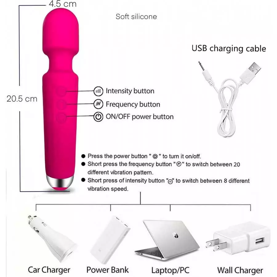 E&M (Black) Quiet & Rechargeable Vibrating 20 Speed Mode, Cordless Waterproof Body Massager Perfect for Body Tension Relief