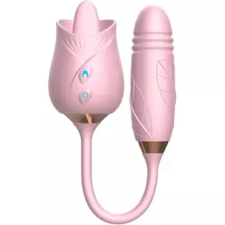 Rose Toy Vibrator for Women - 3 in 1 Clitoral Stimulator Tongue Licking Thrusting G Spot Dildo Vibrator with 9 Modes, Rose Adult