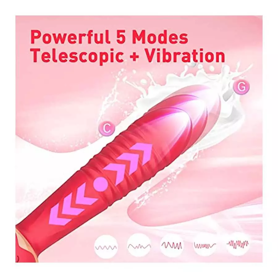 JPSR Rose Toy for Woman CCVOO Tongue Licking Telescopic Vibrator Dildo with 7 Licking & 5 Thrusting and Vibrating Modes G Spot C