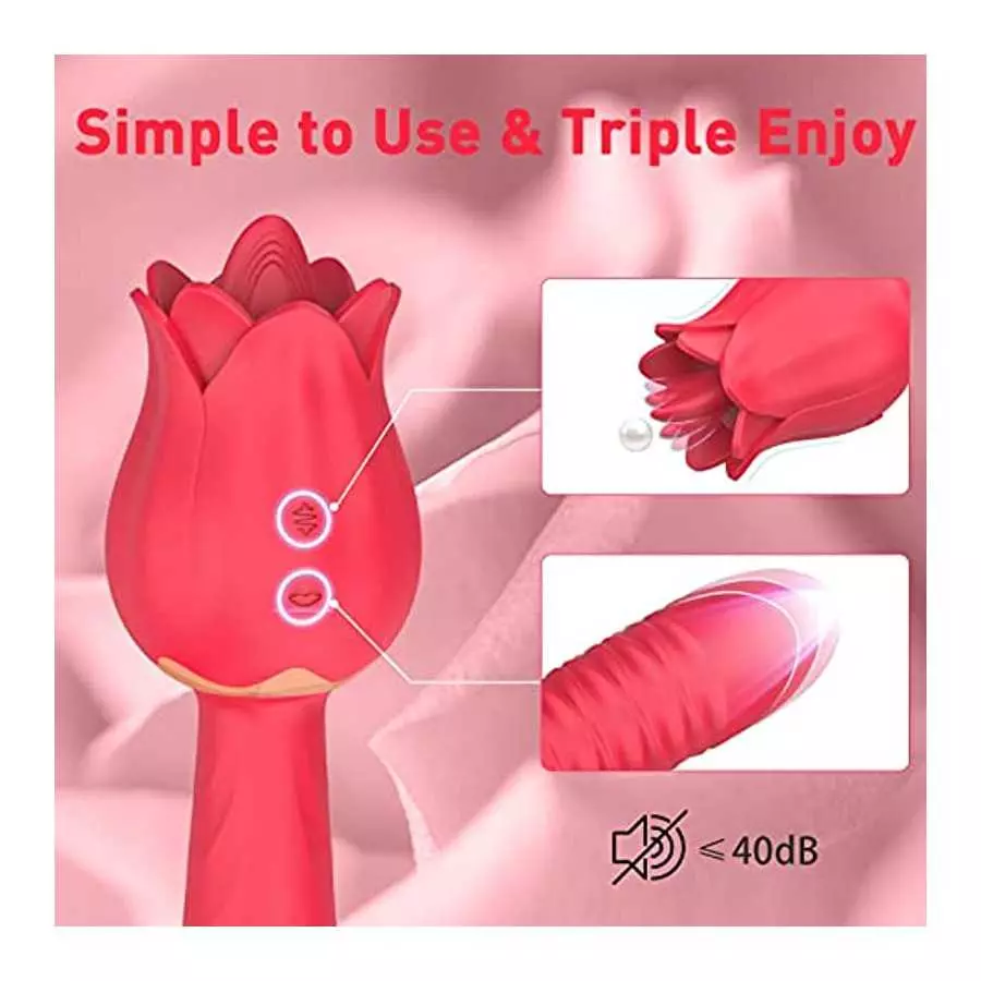 JPSR Rose Toy for Woman CCVOO Tongue Licking Telescopic Vibrator Dildo with 7 Licking & 5 Thrusting and Vibrating Modes G Spot C