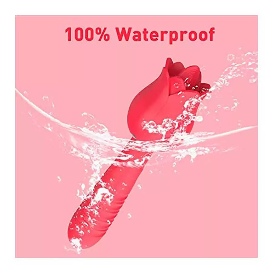 JPSR Rose Toy for Woman CCVOO Tongue Licking Telescopic Vibrator Dildo with 7 Licking & 5 Thrusting and Vibrating Modes G Spot C