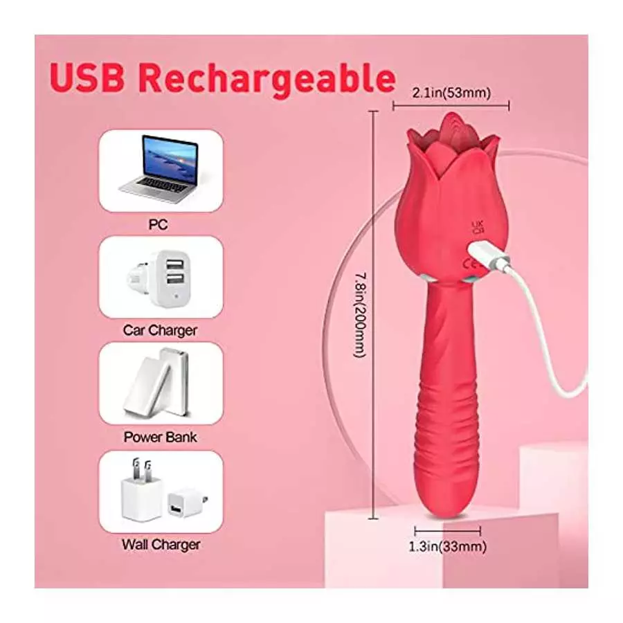 JPSR Rose Toy for Woman CCVOO Tongue Licking Telescopic Vibrator Dildo with 7 Licking & 5 Thrusting and Vibrating Modes G Spot C