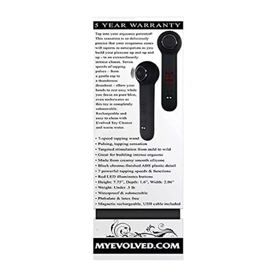 Evolved Love Is Back - Tap Dance - Silicone Rechargeable 7 Speeds & Function Tapping Wand Vibrator - Black