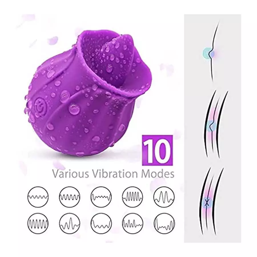 Rose Toys Vibrator, Tongue Licking Clitoral Vibrator with 10 Powerful Stimulating Modes, Swing Vibrating Tongue Vibrator Nipple 