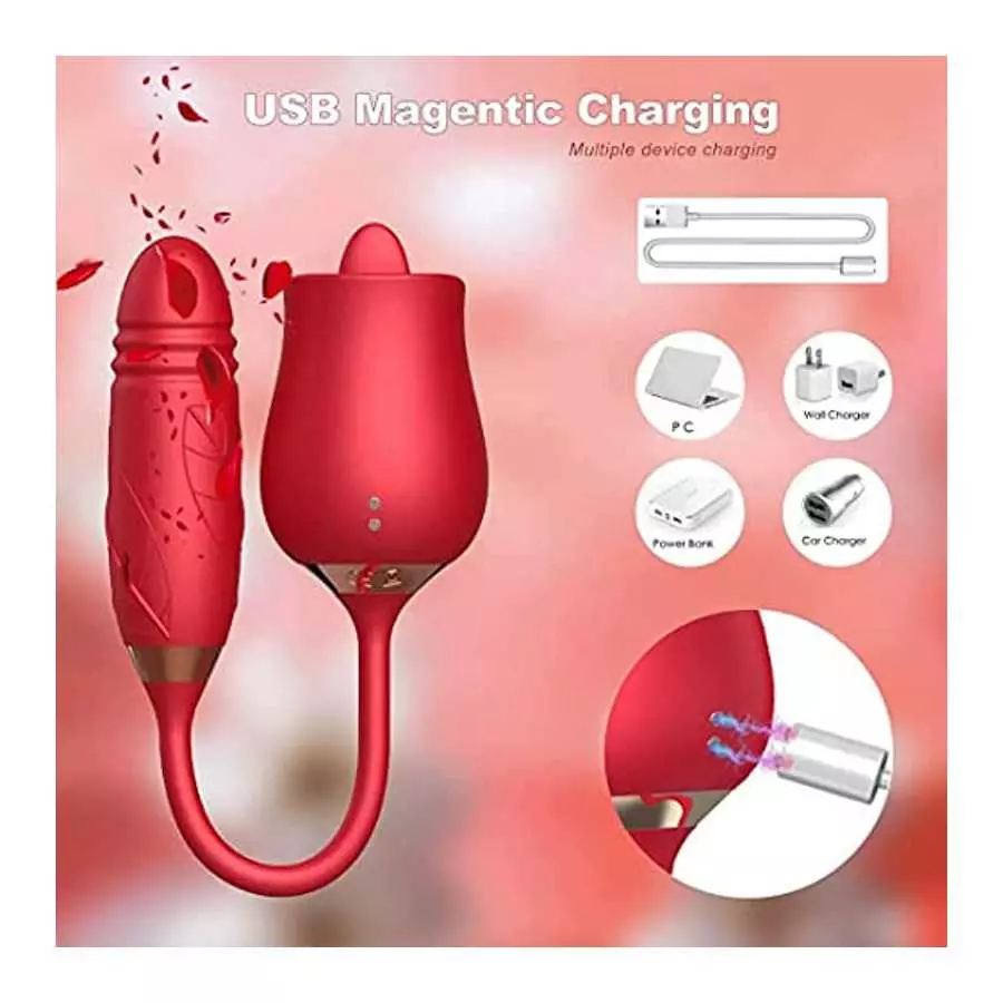 LO2023-New Flower Shaped USB Charging Rose Toy 10 Modes for Women Sex Stimulator for Adult Women Licking, Lingerie- Red,-Y3CV
