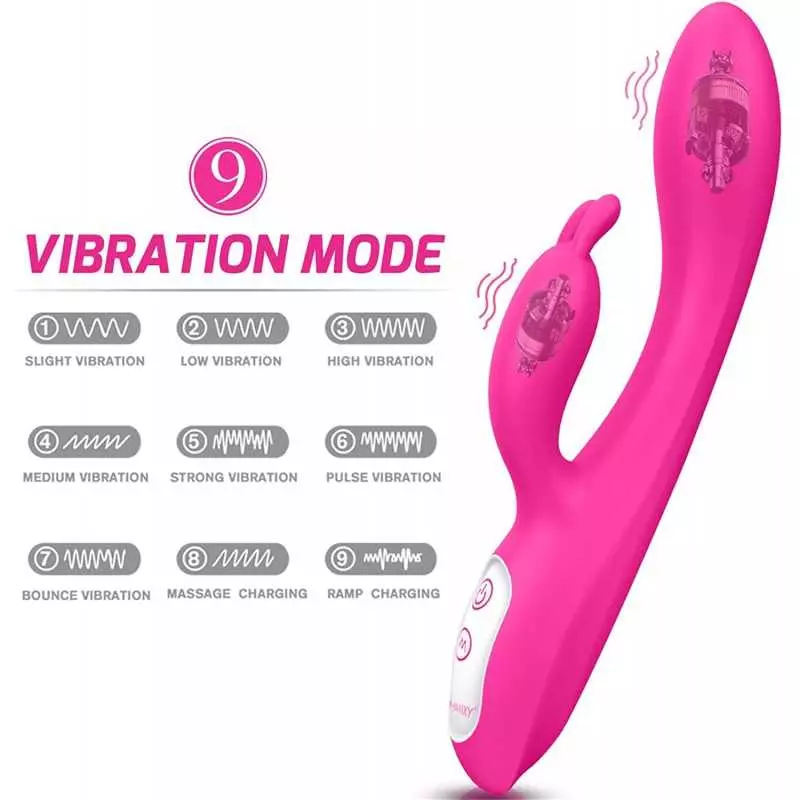 G Spot Rabbit Vibrator with Heating Function, Rose Sex Toys for Clitoris G-spot Stimulation,Waterproof Dildo Vibrator with 9 Pow