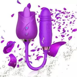 VyrilonerRose Sex Toy Vibrator for Women - 3 in 1 Clitoral Stimulator Tongue Licking Thrusting Dildo Vibrator with 10 Modes, Ros