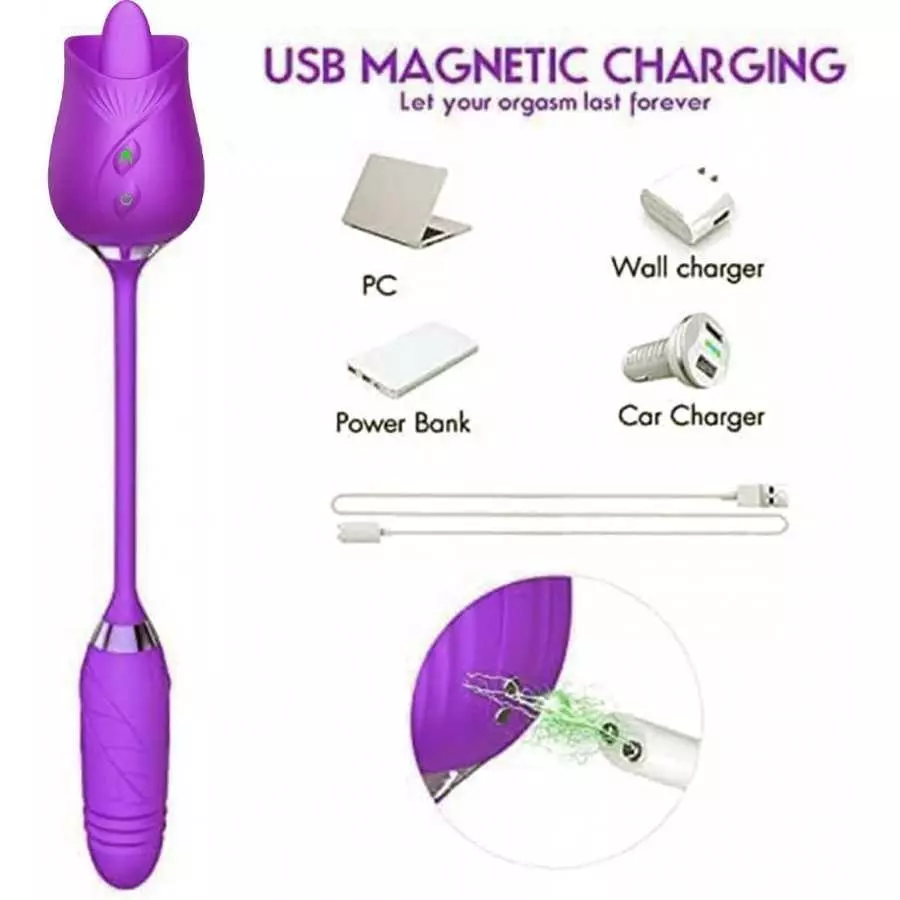 VyrilonerRose Sex Toy Vibrator for Women - 3 in 1 Clitoral Stimulator Tongue Licking Thrusting Dildo Vibrator with 10 Modes, Ros