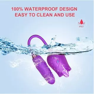 VyrilonerRose Sex Toy Vibrator for Women - 3 in 1 Clitoral Stimulator Tongue Licking Thrusting Dildo Vibrator with 10 Modes, Ros