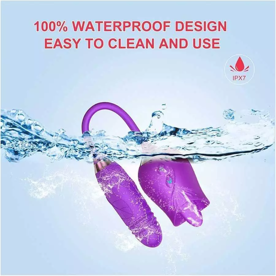 VyrilonerRose Sex Toy Vibrator for Women - 3 in 1 Clitoral Stimulator Tongue Licking Thrusting Dildo Vibrator with 10 Modes, Ros