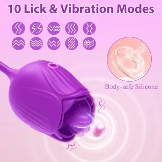 VyrilonerRose Sex Toy Vibrator for Women - 3 in 1 Clitoral Stimulator Tongue Licking Thrusting Dildo Vibrator with 10 Modes, Ros