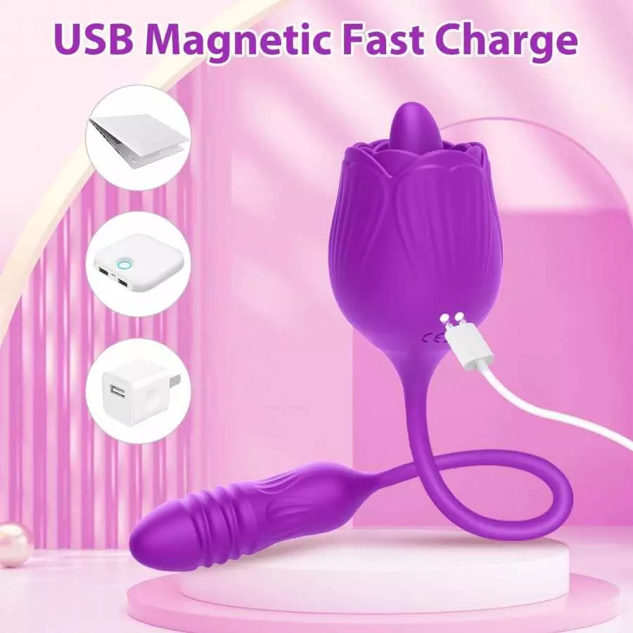 VyrilonerRose Sex Toy Vibrator for Women - 3 in 1 Clitoral Stimulator Tongue Licking Thrusting Dildo Vibrator with 10 Modes, Ros