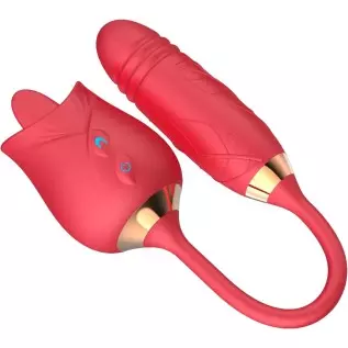Rose Toy Vibrator for Woman, Rose Toy with 10 Thrusting & Vibration Modes, Rose Sex Stimulator for Women with Thrusting Dildo, S