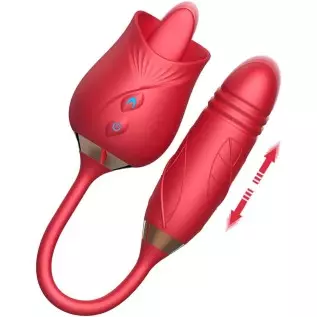 Rose Toy Vibrator for Woman - 3 in 1 Rose Sex Stimulator Clitoral Tongue Licking Thrusting G Spot Dildo Vibrator with 9 Modes, R
