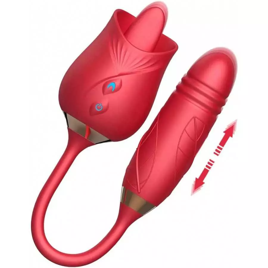 Rose Toy Vibrator for Woman - 3 in 1 Rose Sex Stimulator Clitoral Tongue Licking Thrusting G Spot Dildo Vibrator with 9 Modes, R